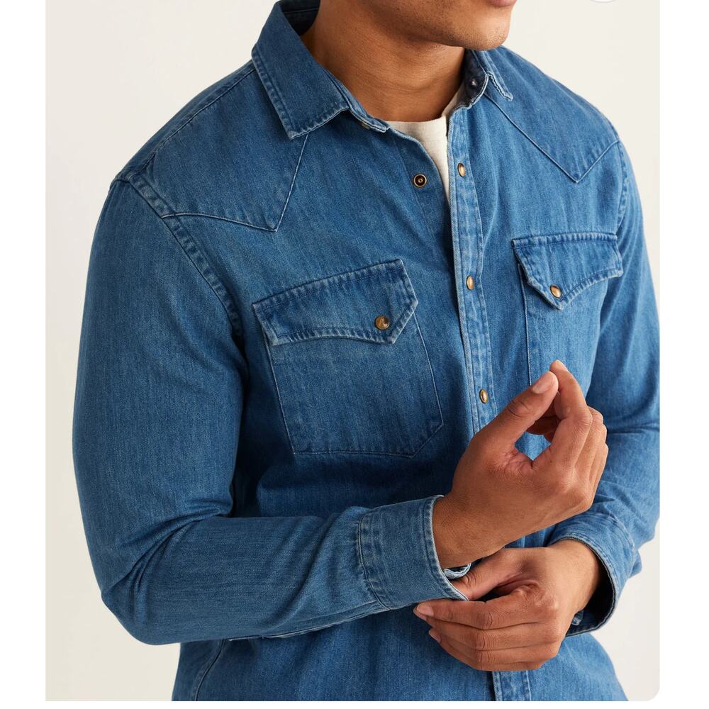Pendleton Wyatt Shirt Indigo Denim Mens large pearl snap